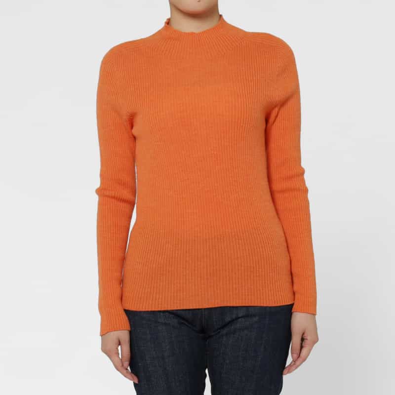 BARNEYS NEW YORK ウール素材 モックネック リブニットプルオーバー ORANGE