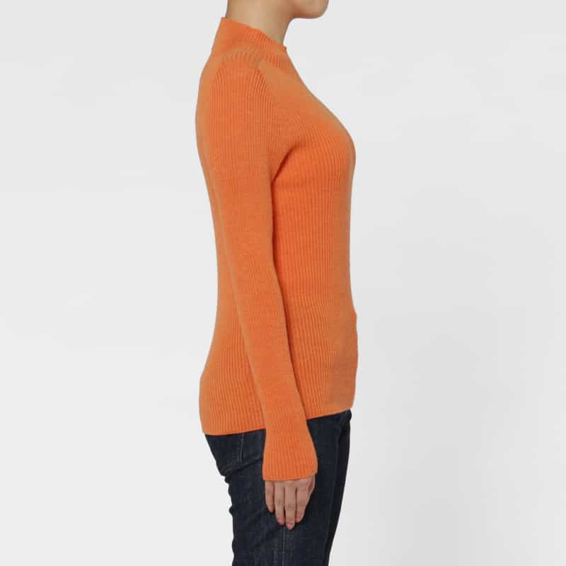BARNEYS NEW YORK ウール素材 モックネック リブニットプルオーバー ORANGE