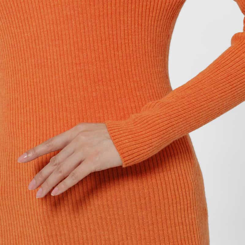 BARNEYS NEW YORK ウール素材 モックネック リブニットプルオーバー ORANGE