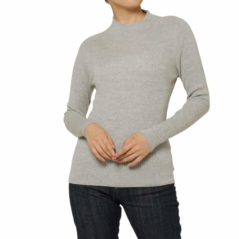 BARNEYS NEW YORK ウール素材 モックネック リブニットプルオーバー LIGHT GRAY