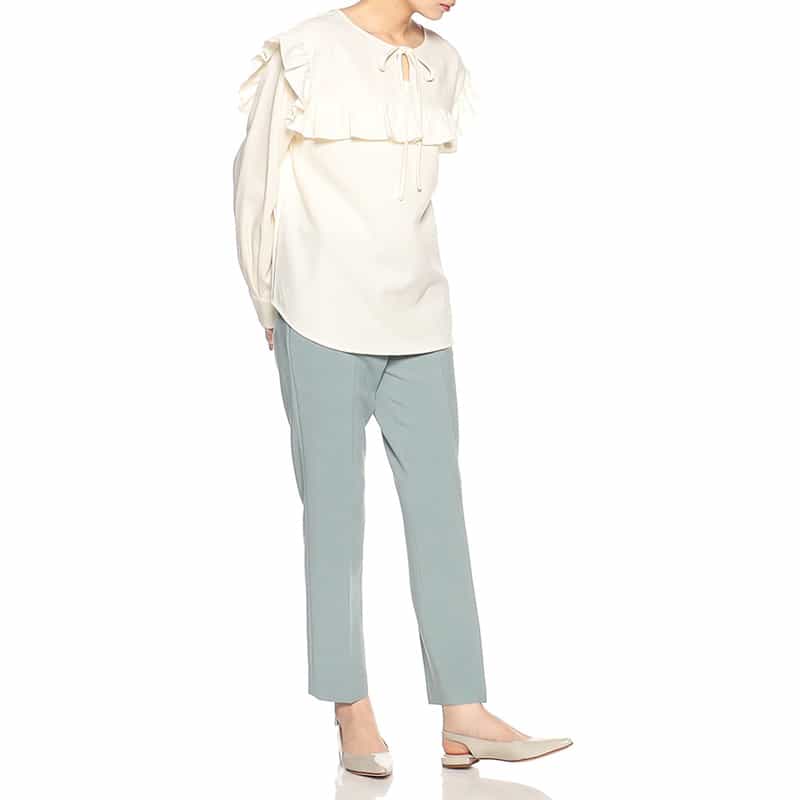 BARNEYS NEW YORK ウォッシャブルバックウエストゴムパンツ BLUE GREEN