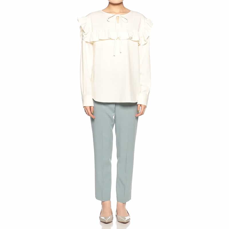 BARNEYS NEW YORK ウォッシャブルバックウエストゴムパンツ BLUE GREEN