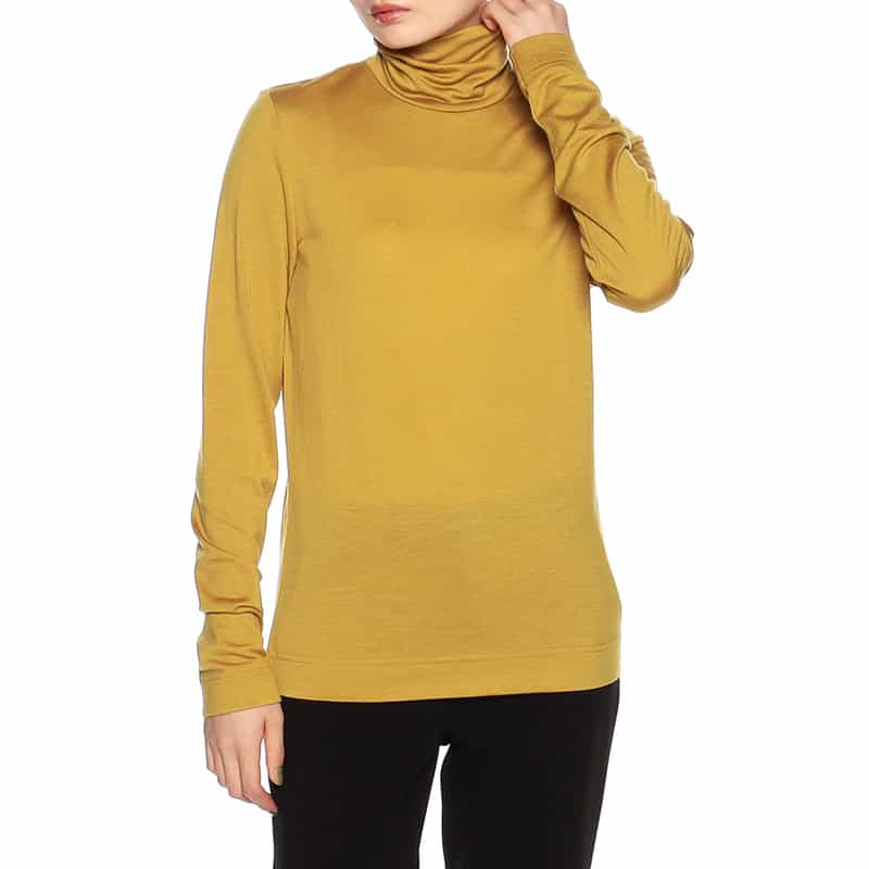BARNEYS NEW YORK ウォッシャブルウールタートルネックニットプルオーバー MUSTARD