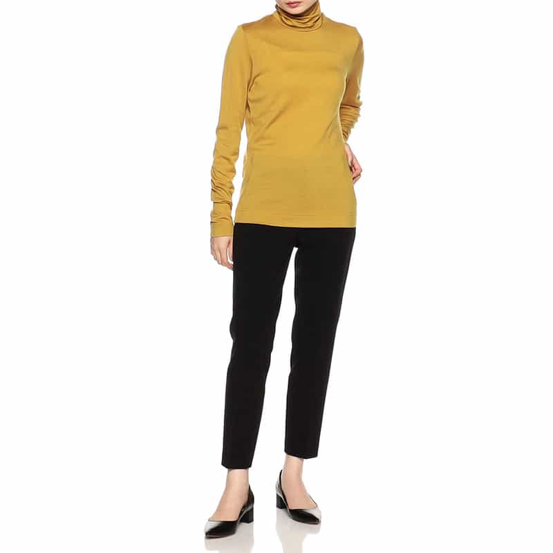 BARNEYS NEW YORK ウォッシャブルウールタートルネックニットプルオーバー MUSTARD