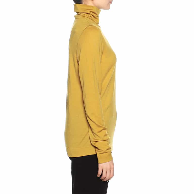 BARNEYS NEW YORK ウォッシャブルウールタートルネックニットプルオーバー MUSTARD
