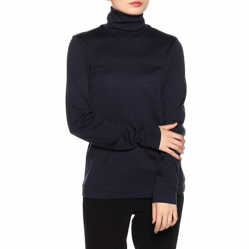 BARNEYS NEW YORK ウォッシャブルウールタートルネックニットプルオーバー NAVY