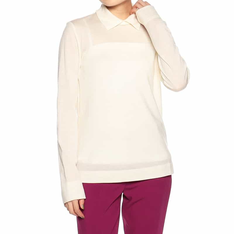 BARNEYS NEW YORK ウォッシャブルウール襟付きニットプルオーバー IVORY