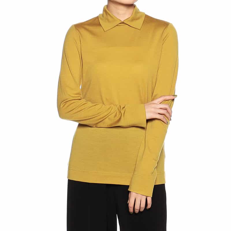 BARNEYS NEW YORK ウォッシャブルウール襟付きニットプルオーバー MUSTARD