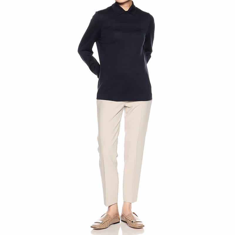 BARNEYS NEW YORK ウォッシャブルウール襟付きニットプルオーバー NAVY