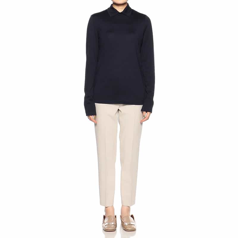 BARNEYS NEW YORK ウォッシャブルウール襟付きニットプルオーバー NAVY
