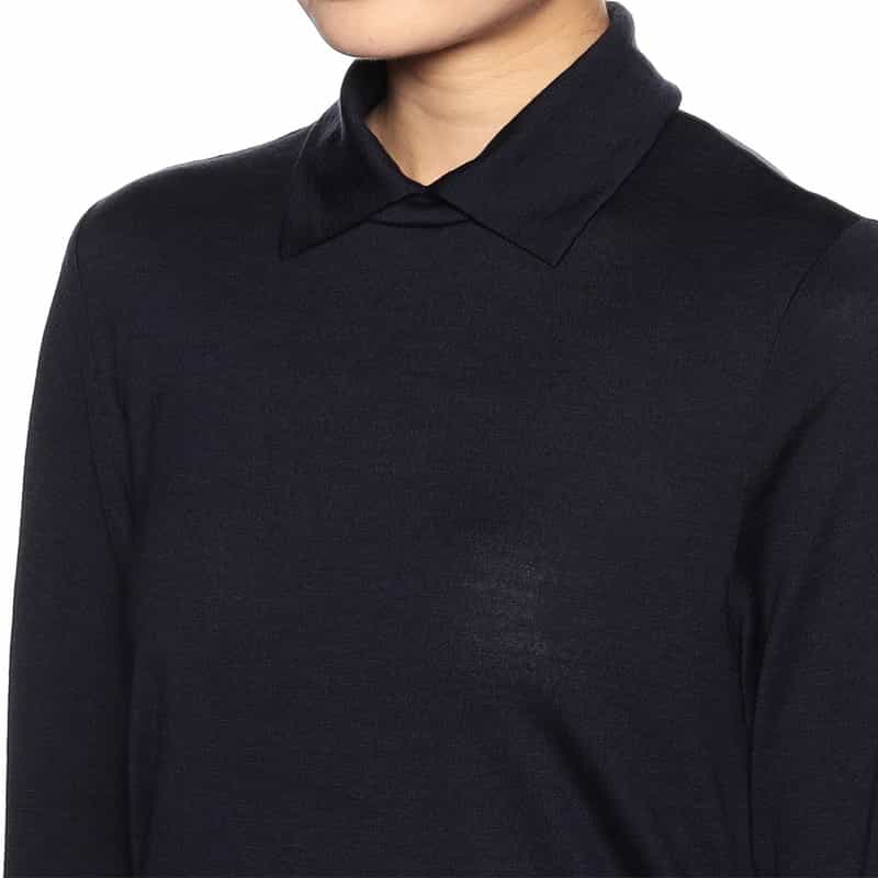 BARNEYS NEW YORK ウォッシャブルウール襟付きニットプルオーバー NAVY