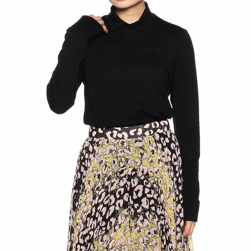 BARNEYS NEW YORK ウォッシャブルウール襟付きニットプルオーバー BLACK
