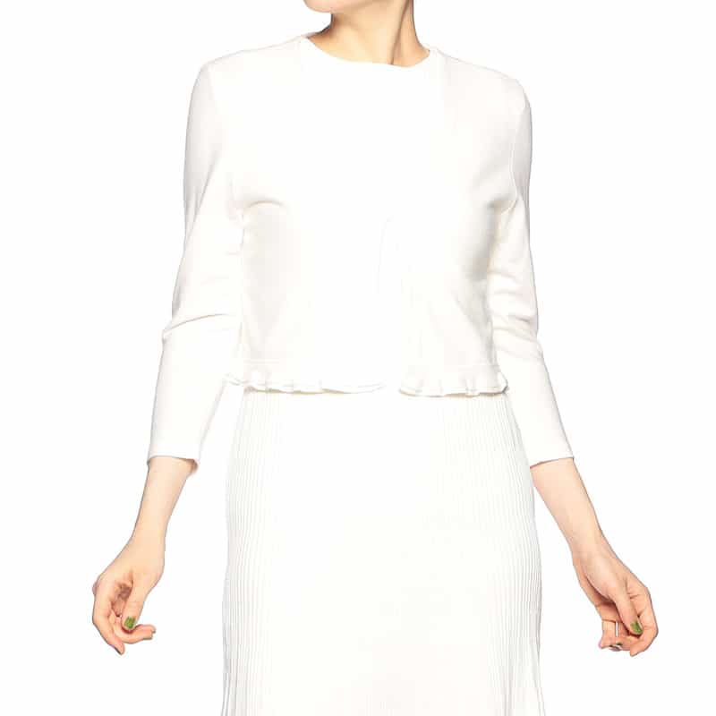 BARNEYS NEW YORK ウォッシャブルヘムフリルショートニットカーディガン WHITE