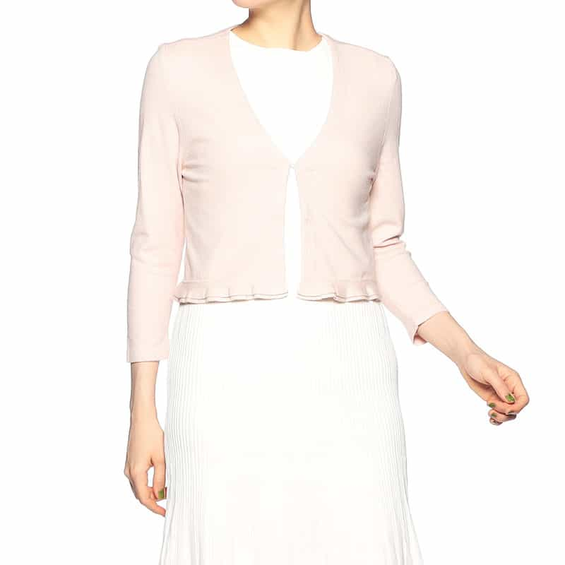 BARNEYS NEW YORK ウォッシャブルヘムフリルショートニットカーディガン LIGHT PINK