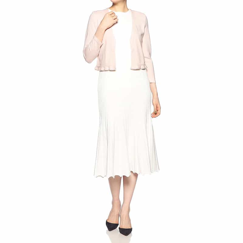 BARNEYS NEW YORK ウォッシャブルヘムフリルショートニットカーディガン LIGHT PINK
