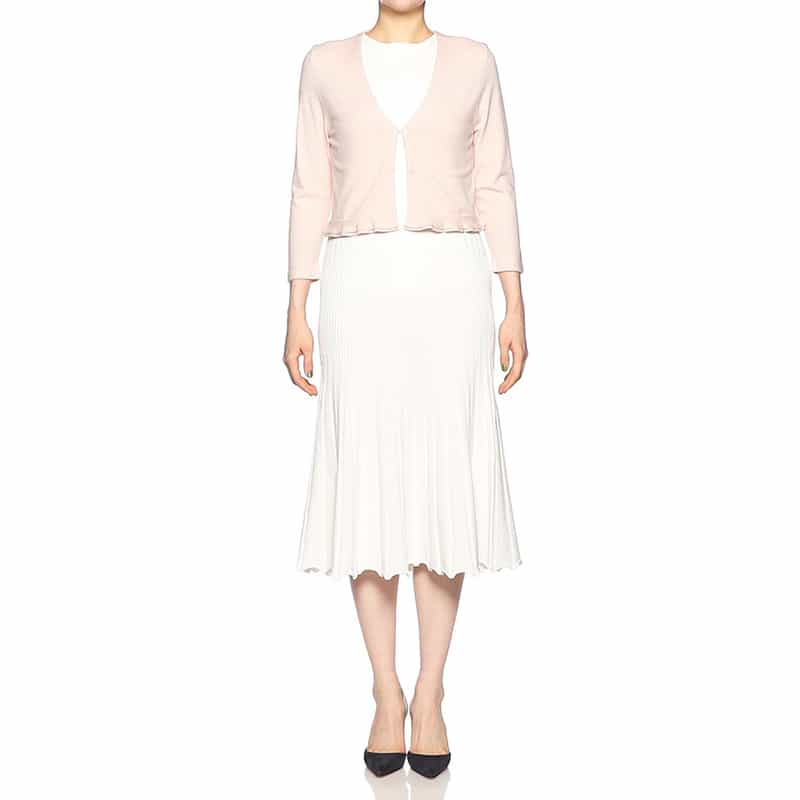 BARNEYS NEW YORK ウォッシャブルヘムフリルショートニットカーディガン LIGHT PINK