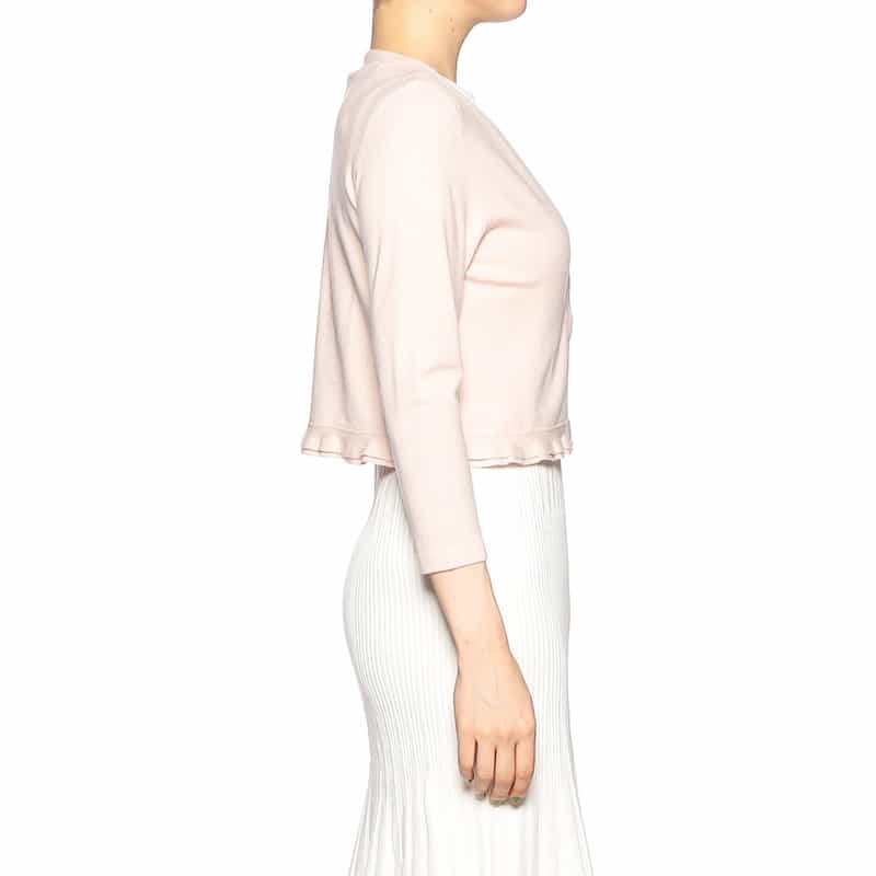 BARNEYS NEW YORK ウォッシャブルヘムフリルショートニットカーディガン LIGHT PINK