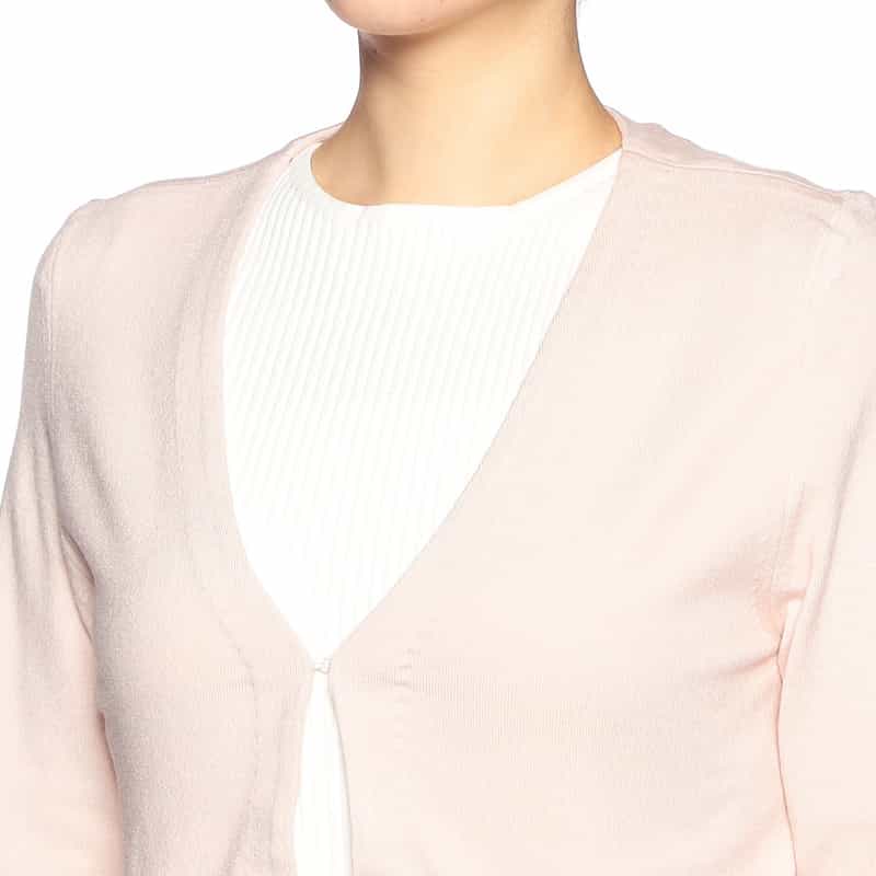 BARNEYS NEW YORK ウォッシャブルヘムフリルショートニットカーディガン LIGHT PINK