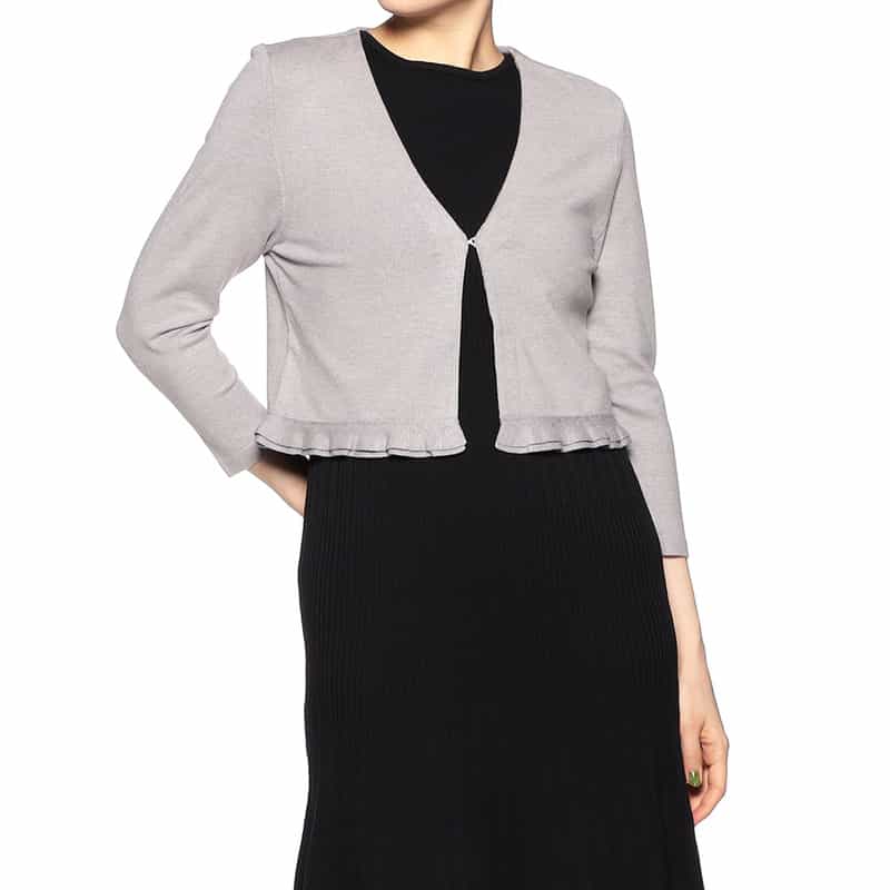 BARNEYS NEW YORK ウォッシャブルヘムフリルショートニットカーディガン LIGHT GRAY