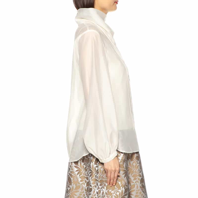 BARNEYS NEW YORK ウォッシャブルスタンドカラーボリュームシアーブラウス（キャミソール付き） WHITE