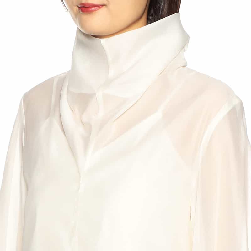 BARNEYS NEW YORK ウォッシャブルスタンドカラーボリュームシアーブラウス（キャミソール付き） WHITE