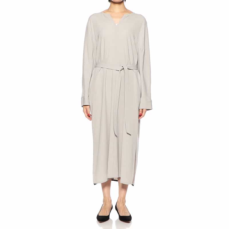 BARNEYS NEW YORK チョークストライプ柄スリットIラインドレス GRAY BEIGE