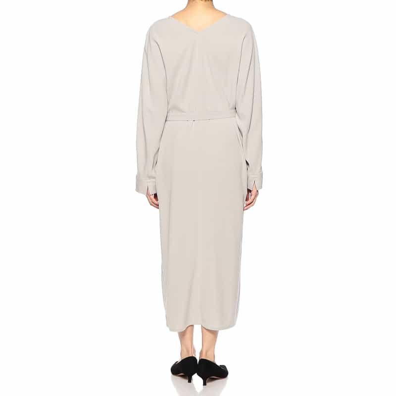 BARNEYS NEW YORK チョークストライプ柄スリットIラインドレス GRAY BEIGE