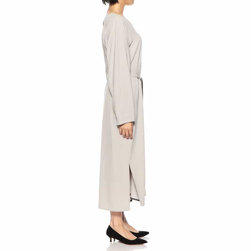BARNEYS NEW YORK チョークストライプ柄スリットIラインドレス GRAY BEIGE