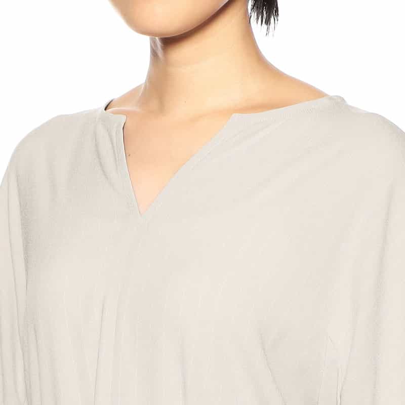 BARNEYS NEW YORK チョークストライプ柄スリットIラインドレス GRAY BEIGE