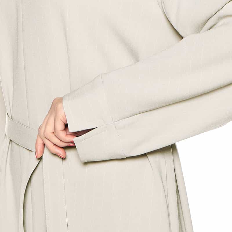 BARNEYS NEW YORK チョークストライプ柄スリットIラインドレス GRAY BEIGE