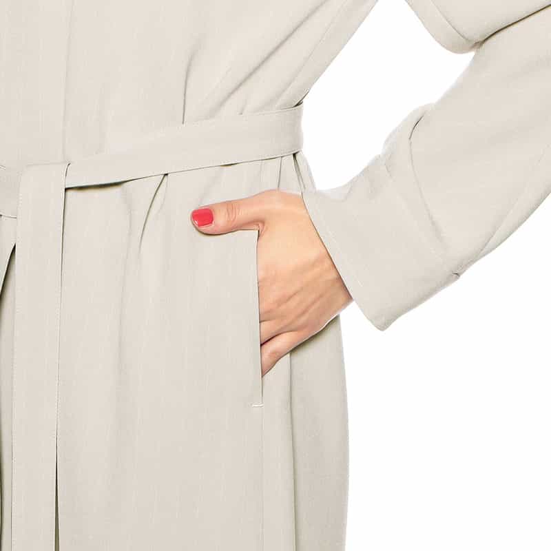 BARNEYS NEW YORK チョークストライプ柄スリットIラインドレス GRAY BEIGE
