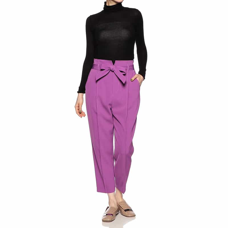 BARNEYS NEW YORK ウォッシャブルベルテッドタッククロップドパンツ PURPLE