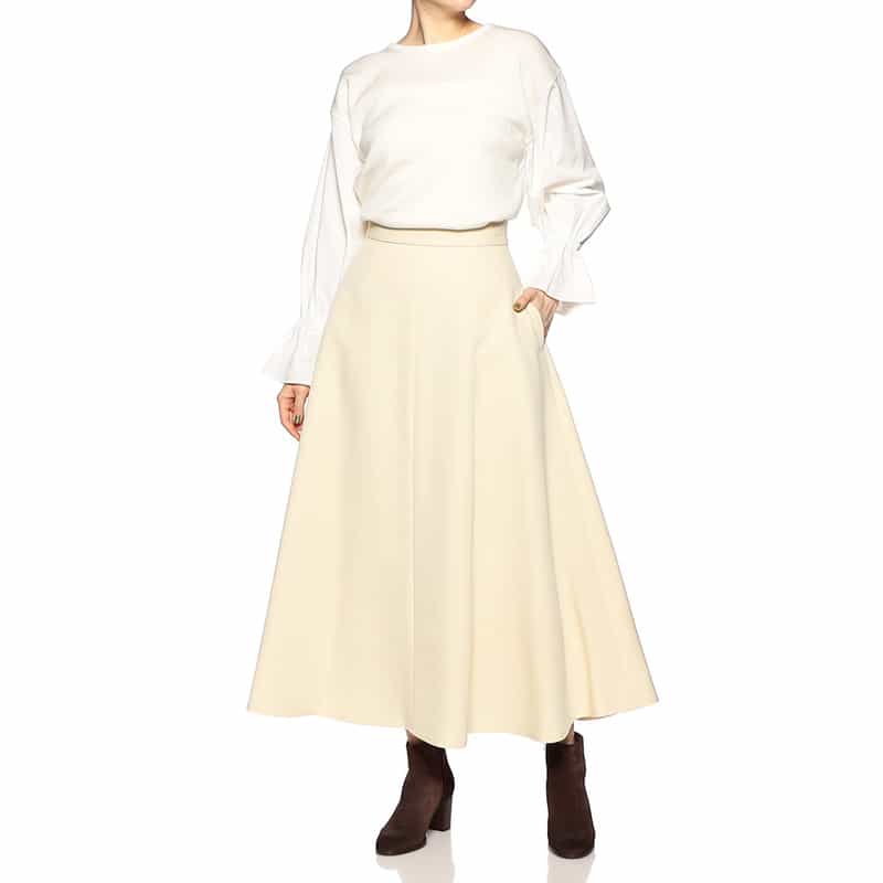 BARNEYS NEW YORK ウォッシャブルボリュームフレアロングスカート LIGHT YELLOW