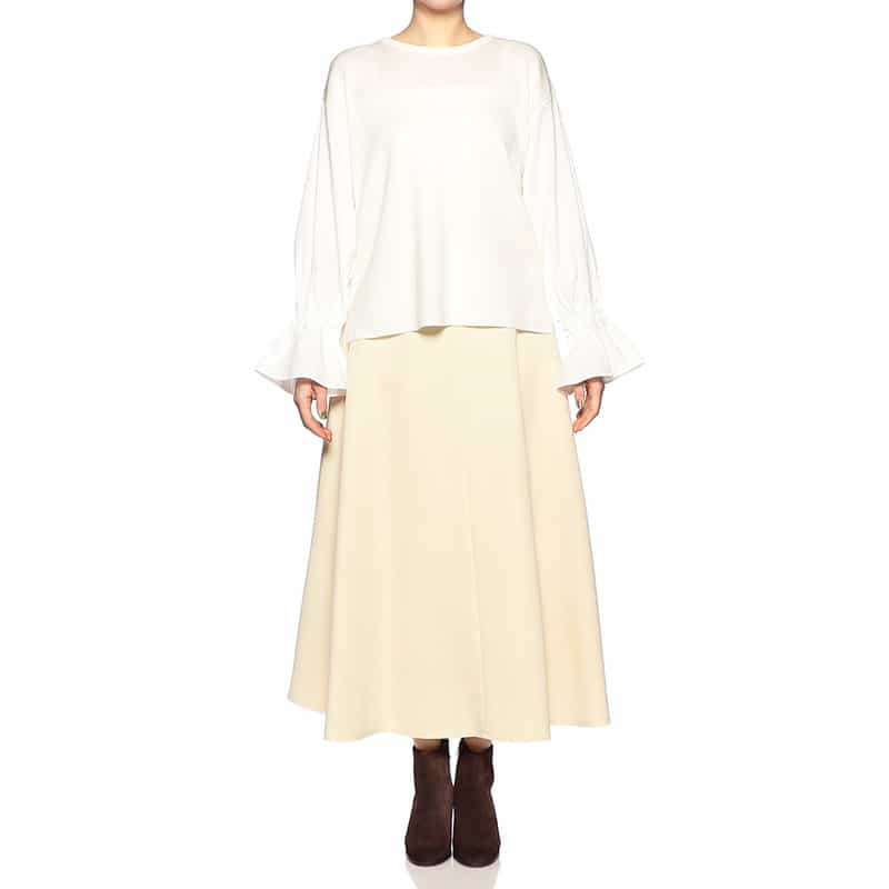 BARNEYS NEW YORK ウォッシャブルボリュームフレアロングスカート LIGHT YELLOW