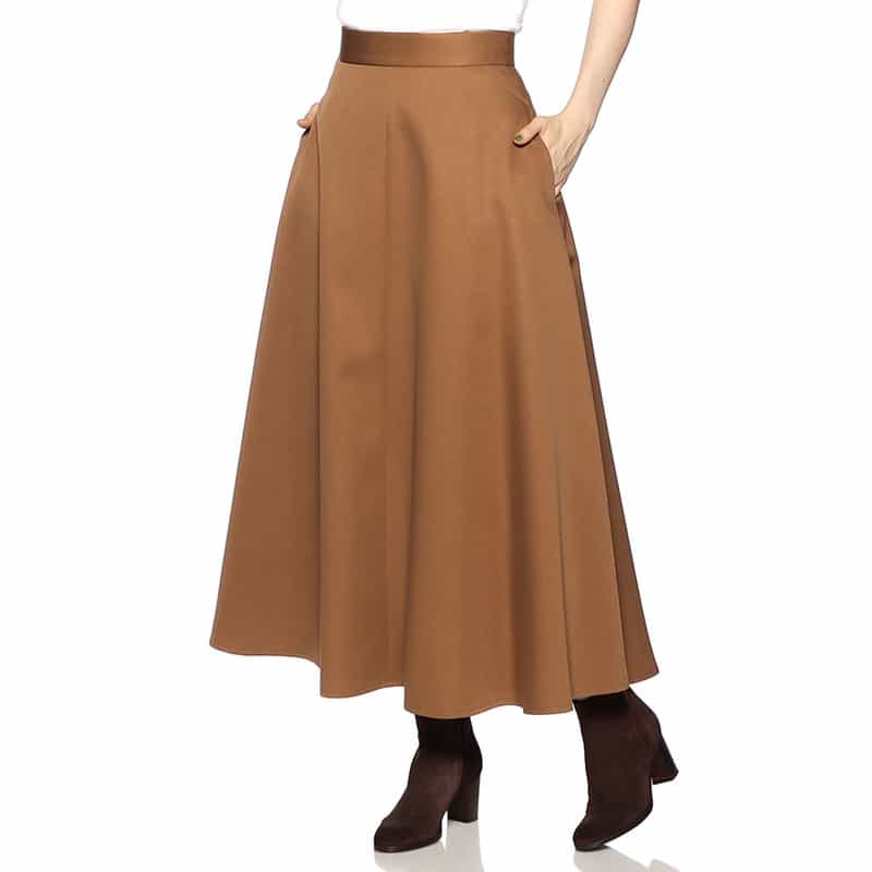 BARNEYS NEW YORK ウォッシャブルボリュームフレアロングスカート CAMEL