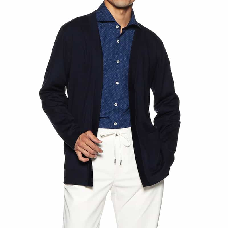 BARNEYS NEW YORK ウォッシャブルウール前開きカーディガン NAVY