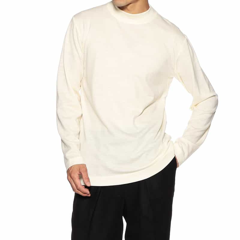 BARNEYS NEW YORK ウォッシャブルウールモックネックTシャツ WHITE