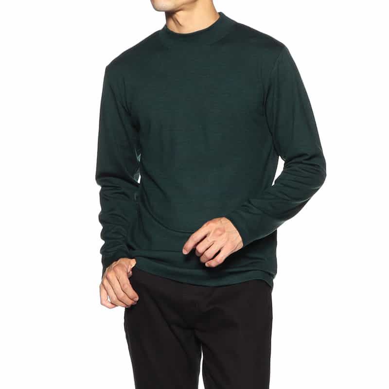 BARNEYS NEW YORK ウォッシャブルウールモックネックTシャツ DARK GREEN