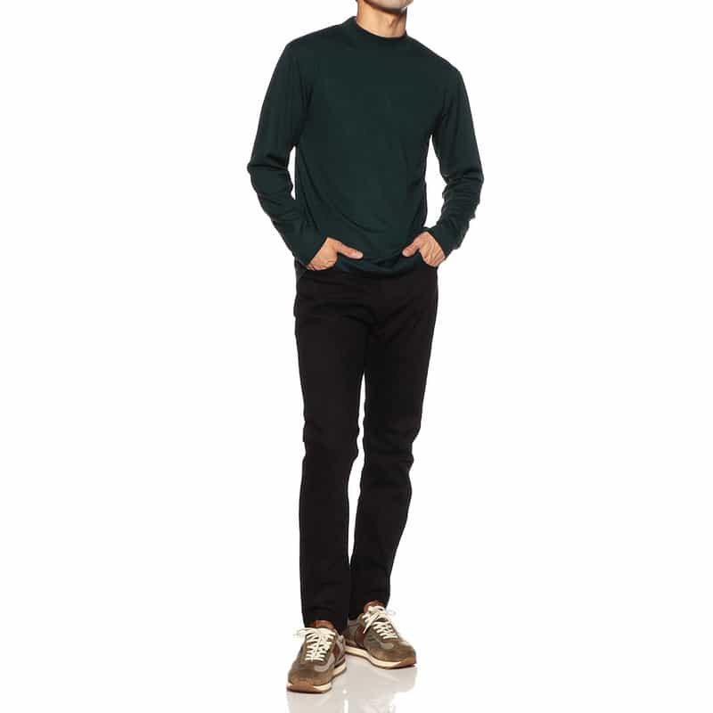 BARNEYS NEW YORK ウォッシャブルウールモックネックTシャツ DARK GREEN