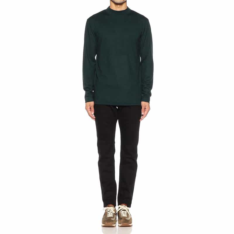 BARNEYS NEW YORK ウォッシャブルウールモックネックTシャツ DARK GREEN
