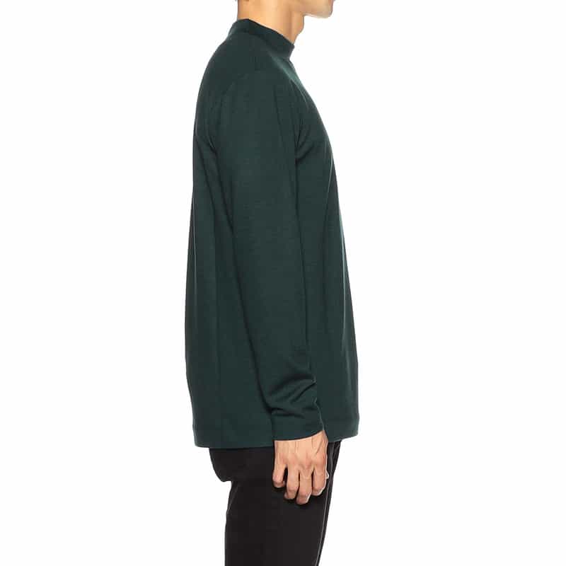 BARNEYS NEW YORK ウォッシャブルウールモックネックTシャツ DARK GREEN