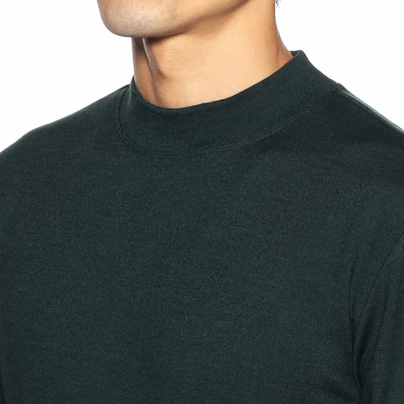 BARNEYS NEW YORK ウォッシャブルウールモックネックTシャツ DARK GREEN