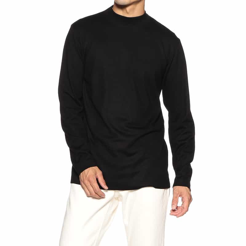 BARNEYS NEW YORK ウォッシャブルウールモックネックTシャツ BLACK
