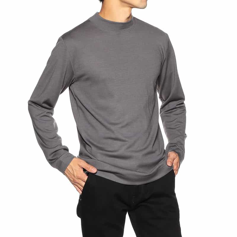 BARNEYS NEW YORK ウォッシャブルウールモックネックTシャツ GRAY