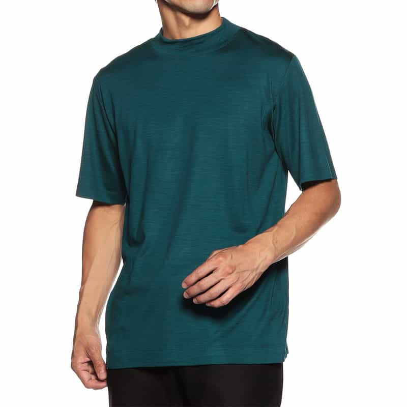 BARNEYS NEW YORK ウォッシャブルウールモックネックTシャツ GREEN