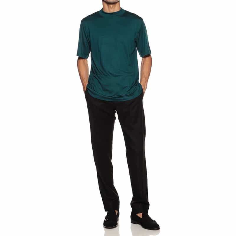 BARNEYS NEW YORK ウォッシャブルウールモックネックTシャツ GREEN