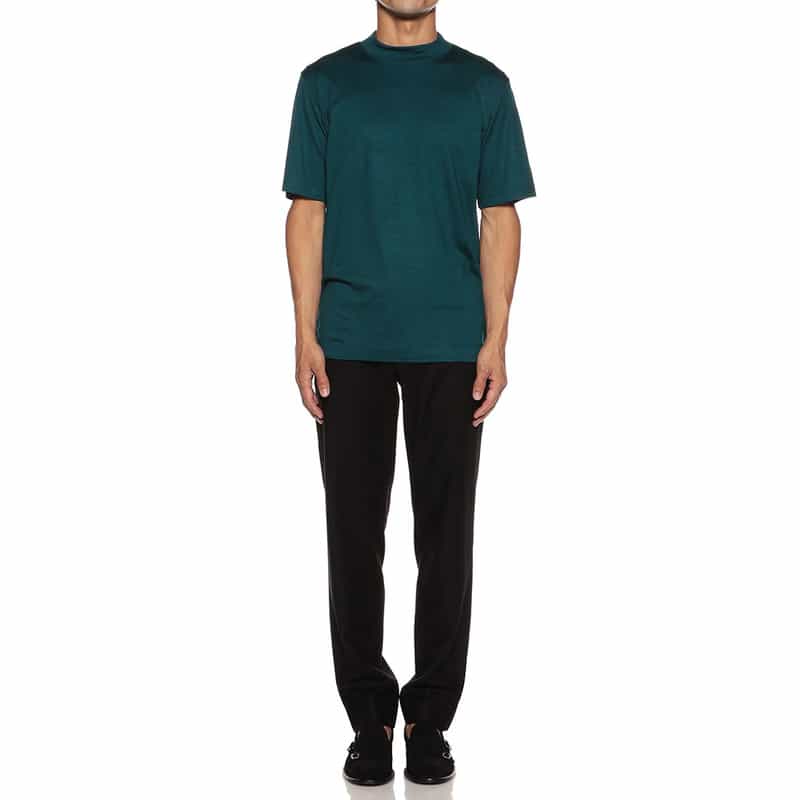 BARNEYS NEW YORK ウォッシャブルウールモックネックTシャツ GREEN