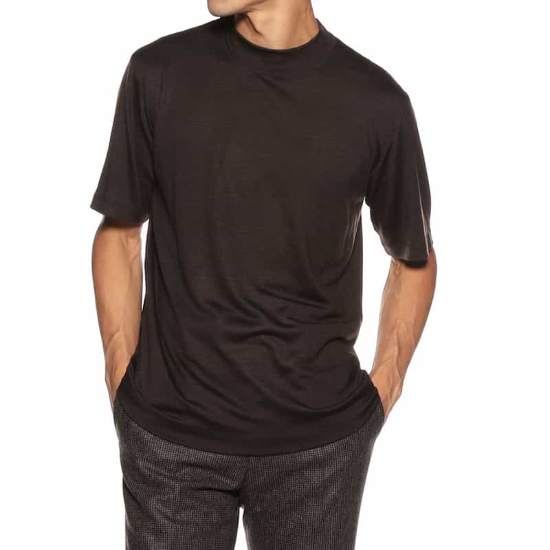 BARNEYS NEW YORK ウォッシャブルウールモックネックTシャツ DARK BROWN