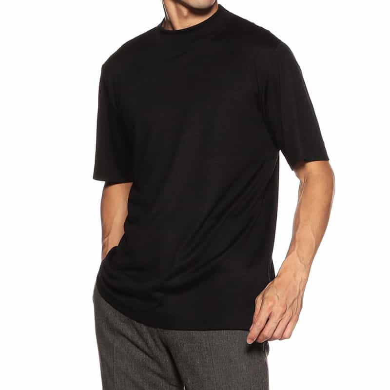 BARNEYS NEW YORK ウォッシャブルウールモックネックTシャツ BLACK