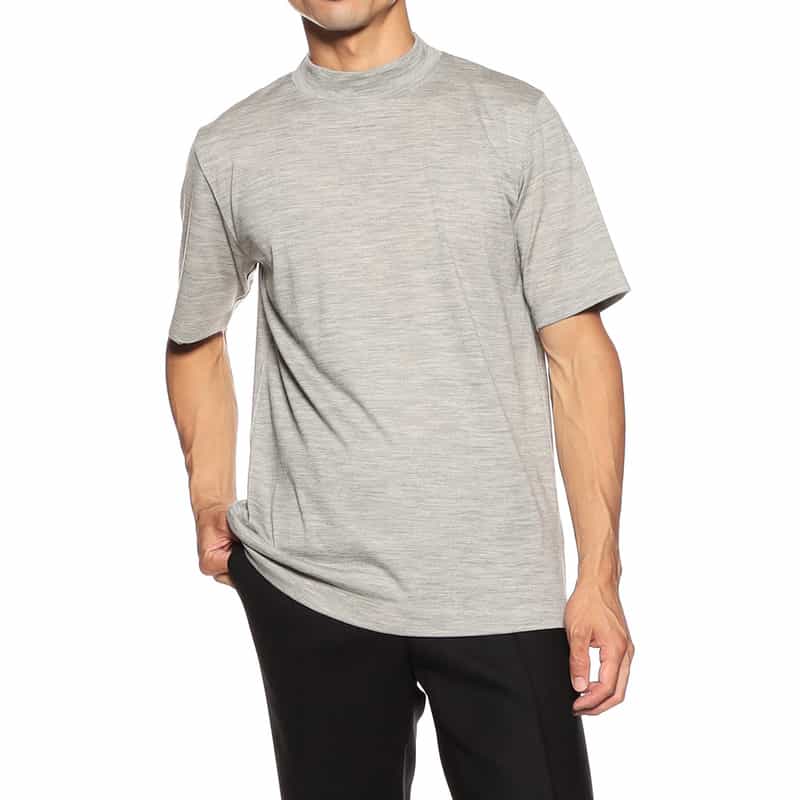 BARNEYS NEW YORK ウォッシャブルウールモックネックTシャツ GRAY